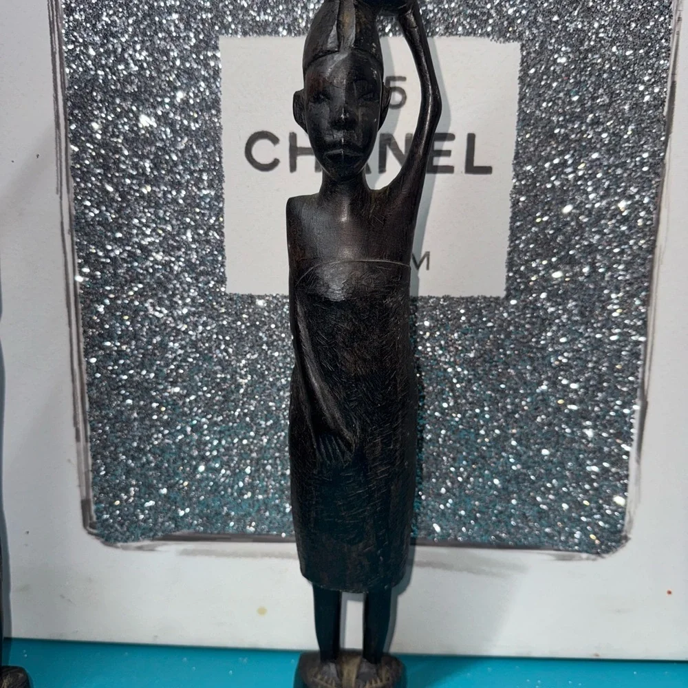 4pcs Wood African Vintage With Hand Carved Tribal Statue - Picture 9 of 14